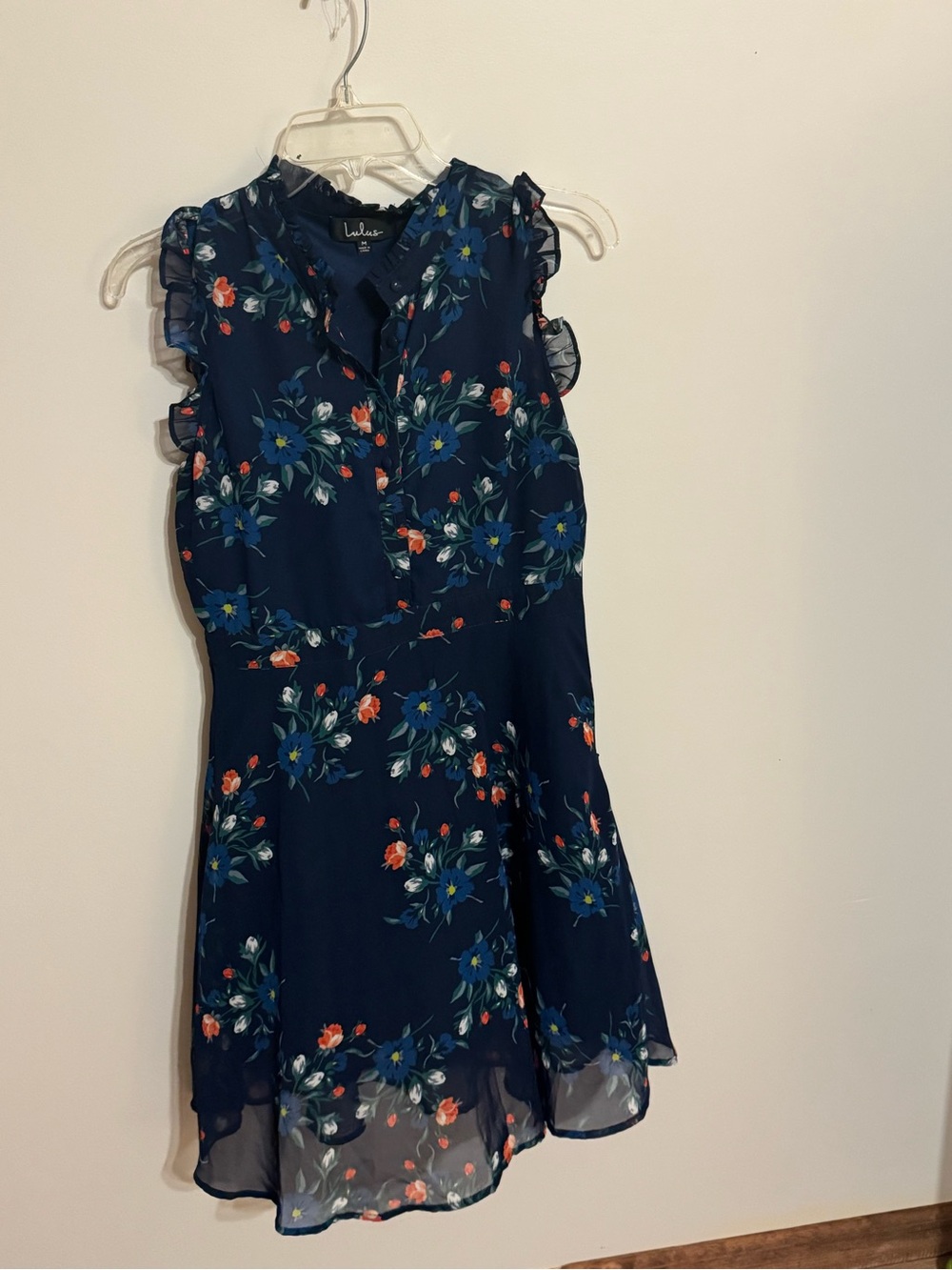 Lulu's Navy Floral Button-Front Blouse
